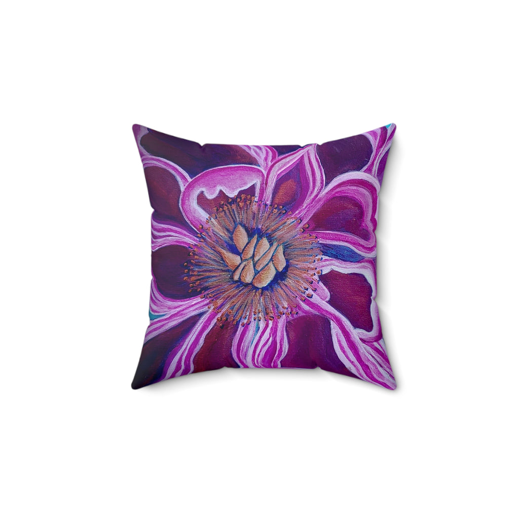 Floral Burst Faux Suede Pillow — Purple Blossom Decorative Throw Pillow