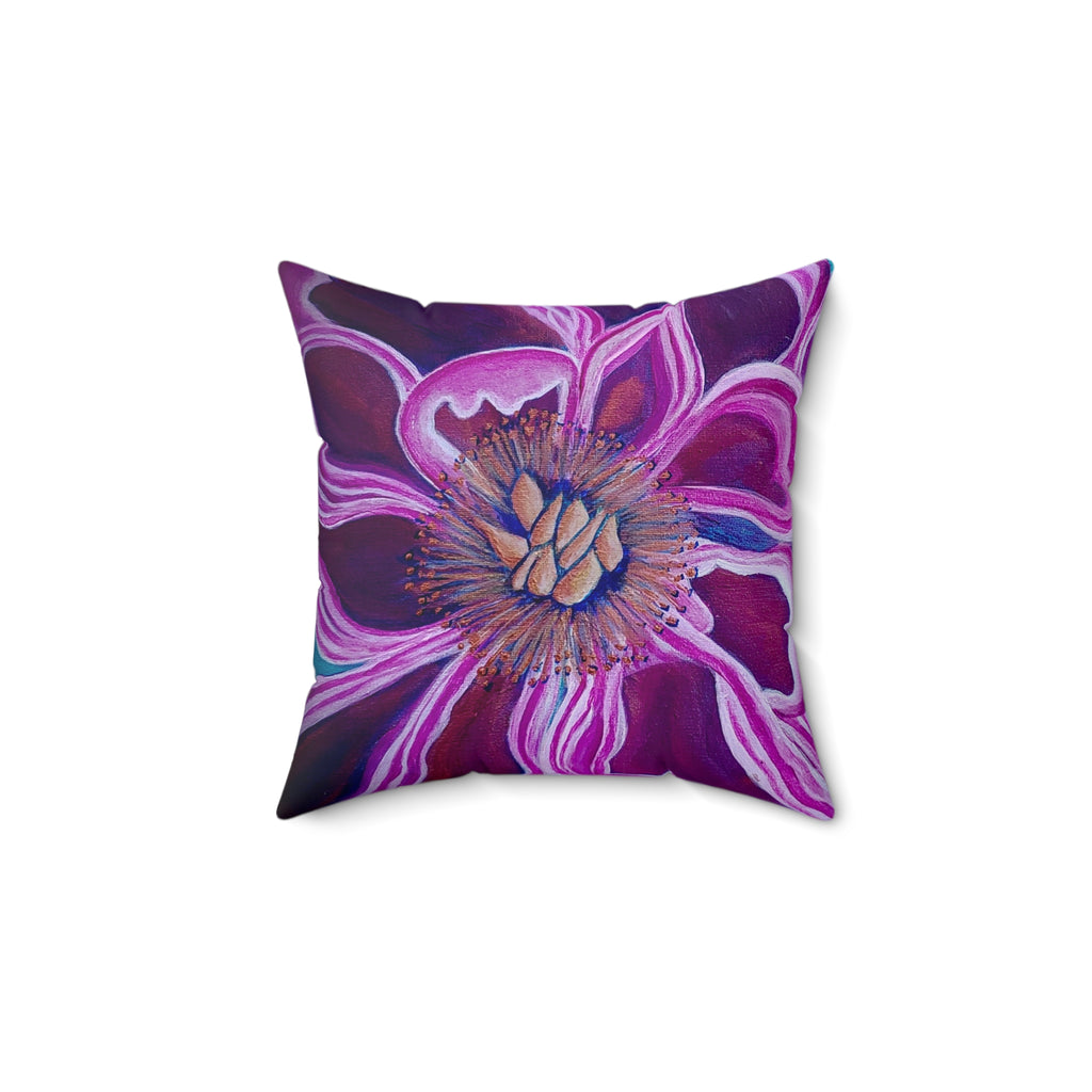 Floral Burst Faux Suede Pillow — Purple Blossom Decorative Throw Pillow
